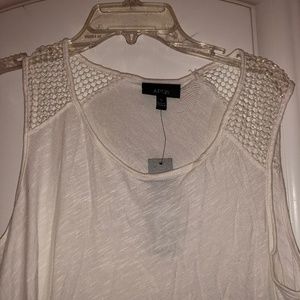 Apt No 9 Sleeveless White Dotted Shoulder Top